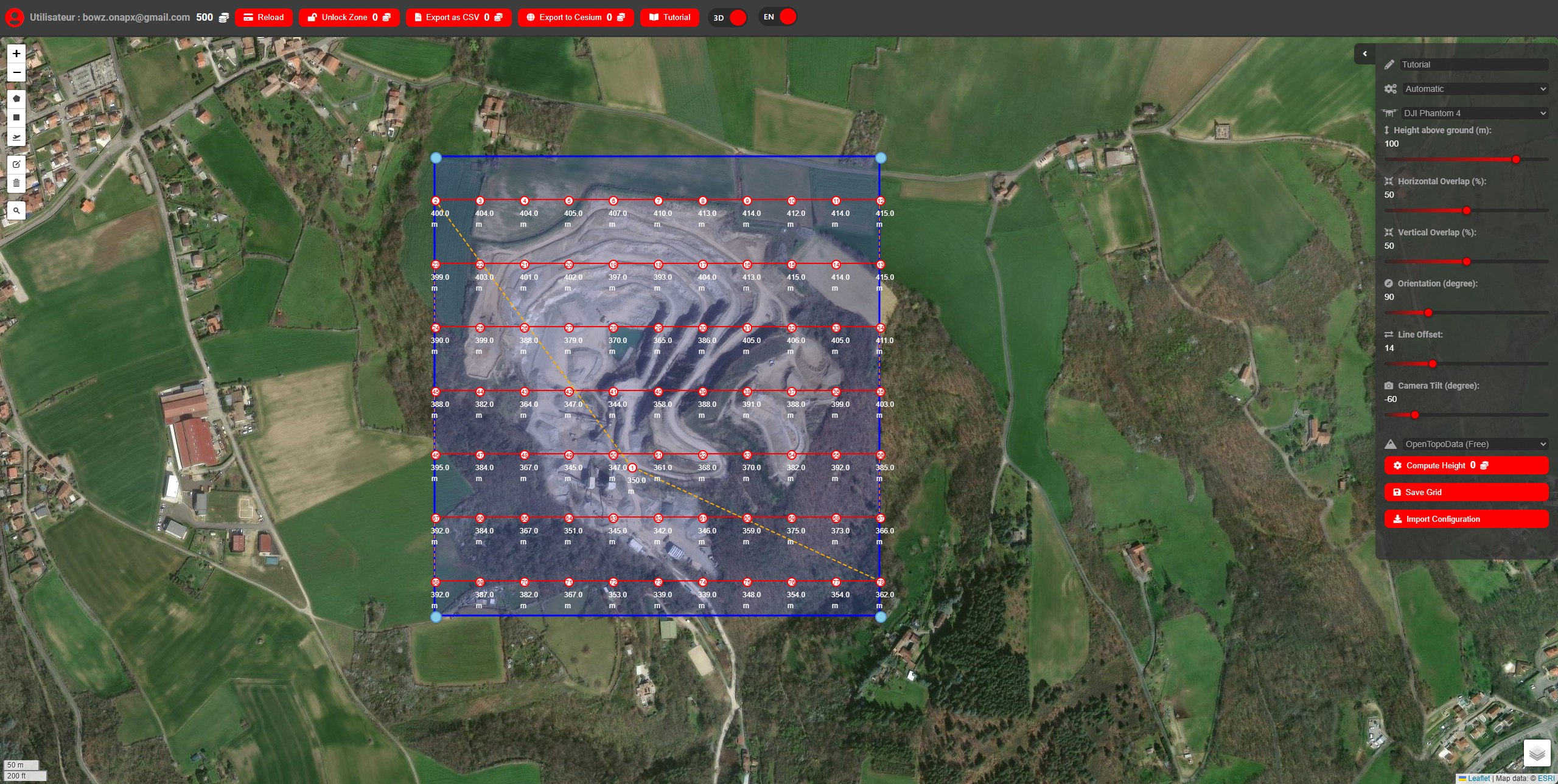 3D drone mapping grid mission with Litchi waypoints
