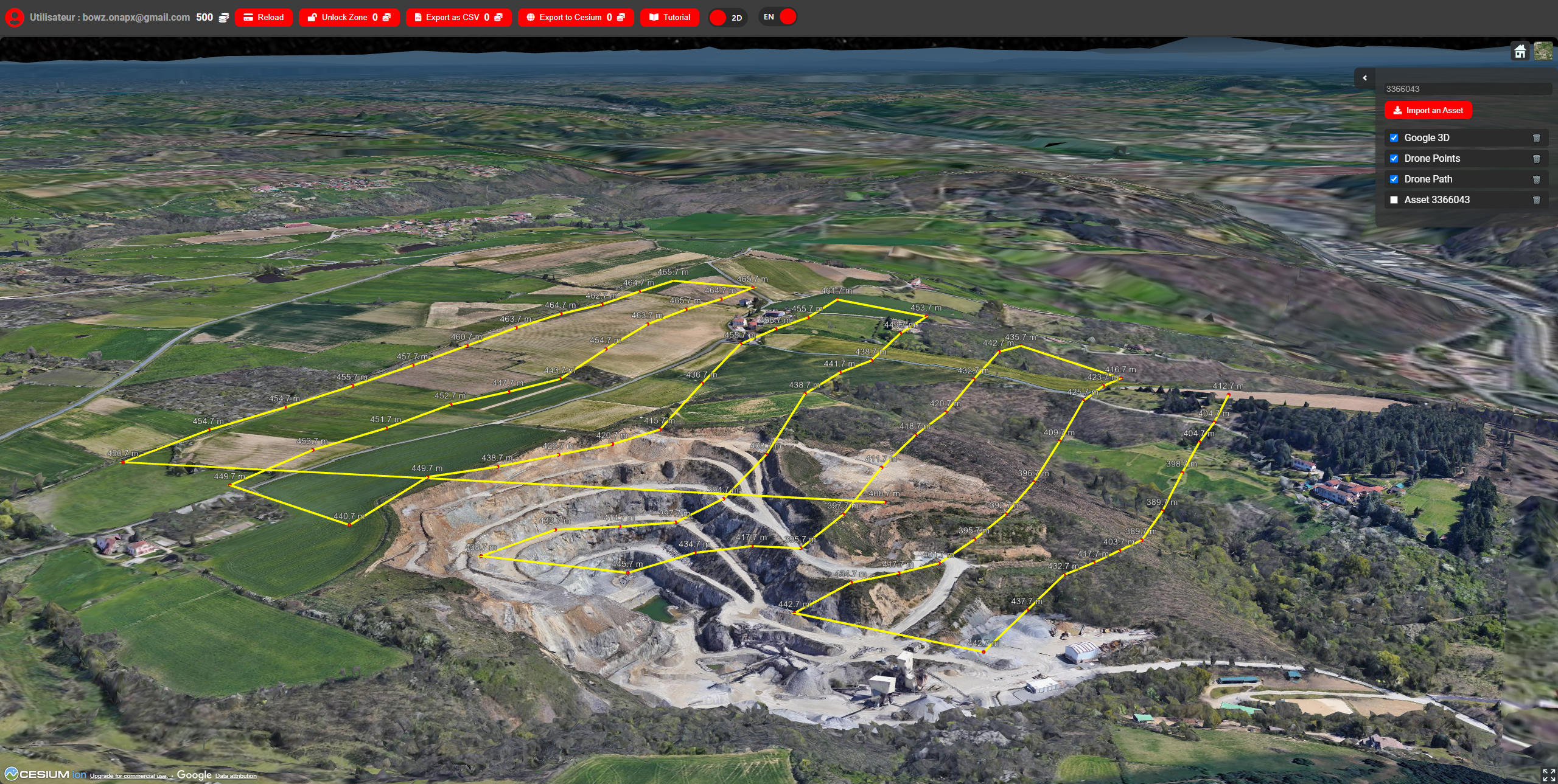 Preview of a 3D drone mapping mission in Cesium
